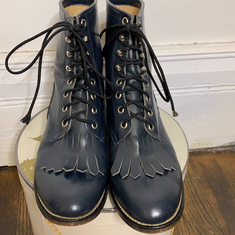Justin Vintage Navy Lace Up Boots - Picture 3 of 11